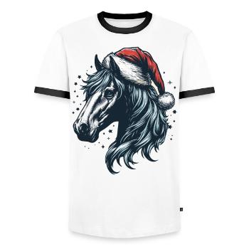 Tête de cheval avec chapeau de père Noël - T-shirt contrasté Homme - blanc/noir - Devant - AI Model Female 172 light (172cm) & AI Model Male 178 dark (178cm)