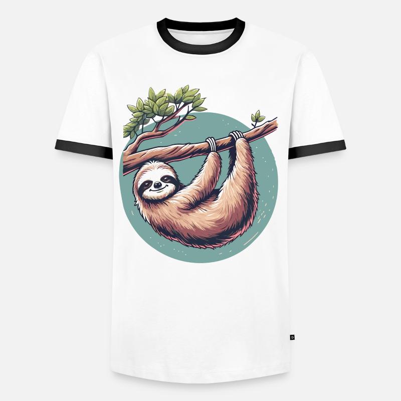 Relaxed sloth serenity at tree - Men's Ringer Shirt - white/black