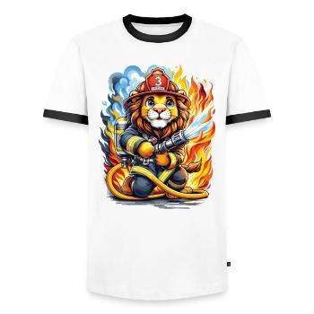 Lion, Firefighter, Firefighter, Flames, Hero - Men's Ringer Shirt - white/black - Front - AI Model Female 172 light (172cm) & AI Model Male 178 dark (178cm)