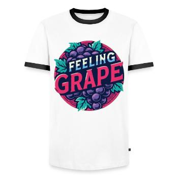 Feeling Grape Pun Winemaker Wine Shirt - Men's Ringer Shirt - white/black - Front - AI Model Female 172 light (172cm) & AI Model Male 178 dark (178cm)