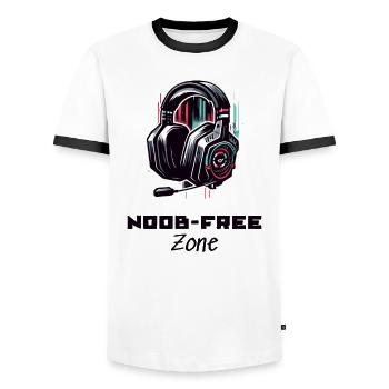 Noob Free Zone Gamer Sprüche Shirt - Männer Kontrast-T-Shirt - Weiß/Schwarz - Vorne - AI Model Female 172 light (172cm) & AI Model Male 178 dark (178cm)