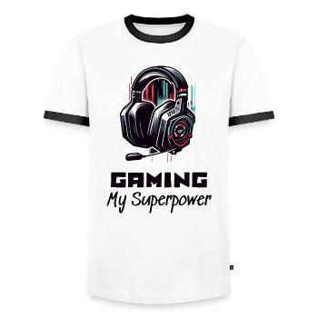 Gaming My Superpower Shirt Street Art Style - Männer Kontrast-T-Shirt - Weiß/Schwarz - Vorne - AI Model Female 172 light (172cm) & AI Model Male 178 dark (178cm)