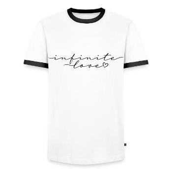 Police de calligraphie d'amour infini - T-shirt contrasté Homme - blanc/noir - Devant - AI Model Female 172 light (172cm) & AI Model Male 178 dark (178cm)