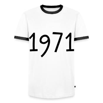 Year of birth 1971 Gift idea Birthday - Men's Ringer Shirt - white/black - Front - AI Model Female 172 light (172cm) & AI Model Male 178 dark (178cm)