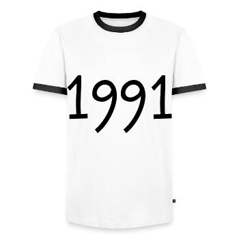 Geburtsjahr 1991 Geschenkidee Geburtstag - Männer Kontrast-T-Shirt - Weiß/Schwarz - Vorne - AI Model Female 172 light (172cm) & AI Model Male 178 dark (178cm)