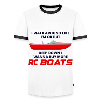 Rc Boat Racing Electric Powerboat Speedboat Race - Men's Ringer Shirt - white/black - Front - AI Model Female 172 light (172cm) & AI Model Male 178 dark (178cm)