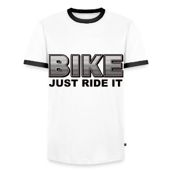 BIKE Just Ride It - Männer Kontrast-T-Shirt - Weiß/Schwarz - Vorne - AI Model Female 172 light (172cm) & AI Model Male 178 dark (178cm)