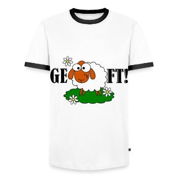GE - SCHAF - FT! - Männer Kontrast-T-Shirt - Weiß/Schwarz - Vorne - AI Model Female 172 light (172cm) & AI Model Male 178 dark (178cm)