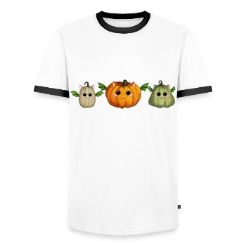 Joyeuses chauves-souris à la citrouille - T-shirt contrasté Homme - blanc/noir - Devant - AI Model Female 172 light (172cm) & AI Model Male 178 dark (178cm)