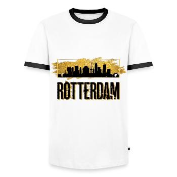Rotterdam Niederlande Holland Skyline Stadt Gold - Männer Kontrast-T-Shirt - Weiß/Schwarz - Vorne - AI Model Female 172 light (172cm) & AI Model Male 178 dark (178cm)