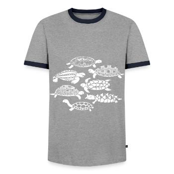 Turtles, Reptiles, Species Conservation, Sea, Nature - Men's Ringer Shirt - grey/navy  - Front - AI Model Female 172 light (172cm) & AI Model Male 178 light (178cm)