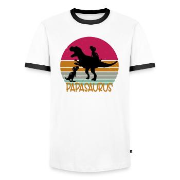 papasaurus rex dinosaur trex papa gift - Men's Ringer Shirt - white/black - Front - AI Model Female 172 light (172cm) & AI Model Male 178 dark (178cm)