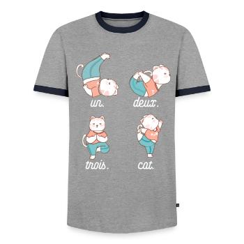 Eine drei Katzen Lustige französische Katze Design - Männer Kontrast-T-Shirt - Grau/Navy  - Vorne - AI Model Female 172 light (172cm) & AI Model Male 178 light (178cm)