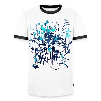 Abstract - Men's Ringer Shirt - white/black - Front - AI Model Female 172 light (172cm) & AI Model Male 178 dark (178cm)