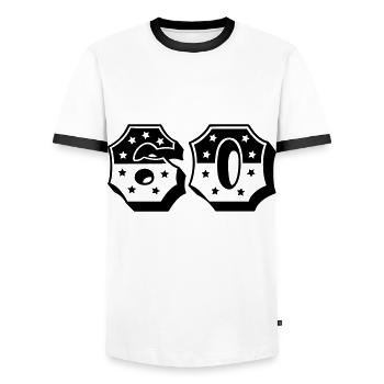 Number 60 - 60th birthday - 60s retro - Men's Ringer Shirt - white/black - Front - AI Model Female 172 light (172cm) & AI Model Male 178 dark (178cm)