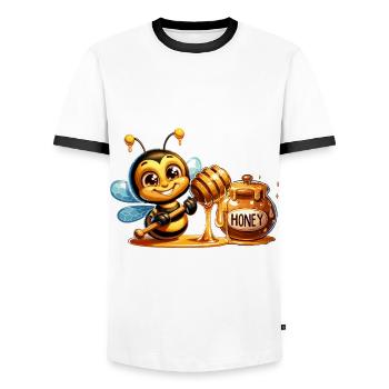Abeille sucrée grignotant le pot de miel - T-shirt contrasté Homme - blanc/noir - Devant - AI Model Female 172 light (172cm) & AI Model Male 178 dark (178cm)