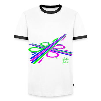 Aura-Stream 003 3-colour - Men's Ringer Shirt - white/black - Front - AI Model Female 172 light (172cm) & AI Model Male 178 dark (178cm)
