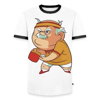 Tennis de Table Grand-père Pingpong Outfit Grand-père - T-shirt contrasté Homme - blanc/noir - Devant - AI Model Female 172 light (172cm) & AI Model Male 178 dark (178cm)
