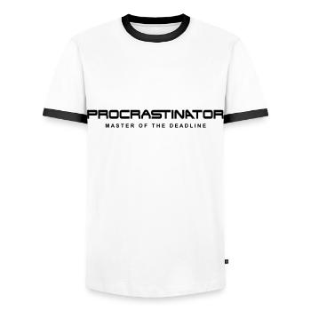 Procrastinator Master of Deadlines - Men's Ringer Shirt - white/black - Front - AI Model Female 172 light (172cm) & AI Model Male 178 dark (178cm)