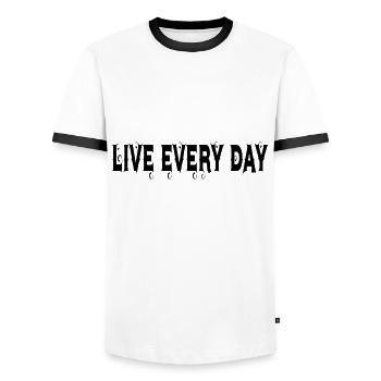 live every day,l ebe jeden tag, spruch - Männer Kontrast-T-Shirt - Weiß/Schwarz - Vorne - AI Model Female 172 light (172cm) & AI Model Male 178 dark (178cm)