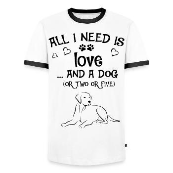 All I need is a dog III - Männer Kontrast-T-Shirt - Weiß/Schwarz - Vorne - AI Model Female 172 light (172cm) & AI Model Male 178 dark (178cm)