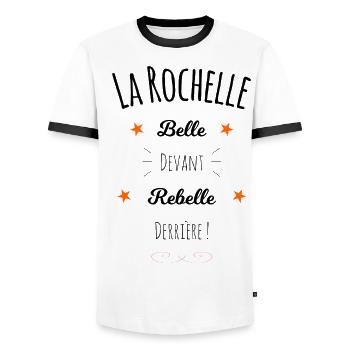 La Rochelle, Belle et Rebelle ! - T-shirt contrasté Homme - blanc/noir - Devant - AI Model Female 172 light (172cm) & AI Model Male 178 dark (178cm)