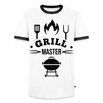 GRILLMASTER 1 BBQ / BBQ Gift - Men's Ringer Shirt - white/black - Front - AI Model Female 172 light (172cm) & AI Model Male 178 dark (178cm)
