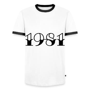 Geburtsjahr 1981 Geschenkidee - Männer Kontrast-T-Shirt - Weiß/Schwarz - Vorne - AI Model Female 172 light (172cm) & AI Model Male 178 dark (178cm)