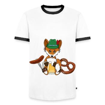 Fuchs Bier Bratwurst Brezel Bayern Fest Oktober - Männer Kontrast-T-Shirt - Weiß/Schwarz - Vorne - AI Model Female 172 light (172cm) & AI Model Male 178 dark (178cm)
