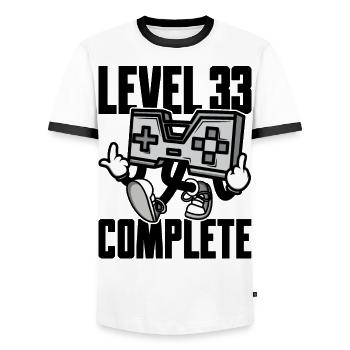Level 33 Complete Birthday Gift 33 Years - Men's Ringer Shirt - white/black - Front - AI Model Female 172 light (172cm) & AI Model Male 178 dark (178cm)