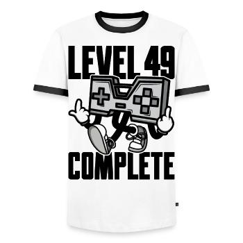 Level 49 Complete Geburtstagsgeschenk 49 Jahre - Männer Kontrast-T-Shirt - Weiß/Schwarz - Vorne - AI Model Female 172 light (172cm) & AI Model Male 178 dark (178cm)