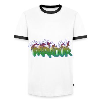 Parkour Freerunning Traceur - T-shirt contrasté Homme - blanc/noir - Devant - AI Model Female 172 light (172cm) & AI Model Male 178 dark (178cm)