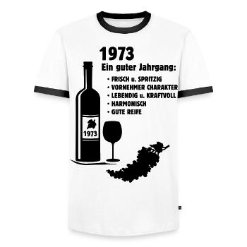 Geburtstag Jahrgang 1973 - Männer Kontrast-T-Shirt - Weiß/Schwarz - Vorne - AI Model Female 172 light (172cm) & AI Model Male 178 dark (178cm)