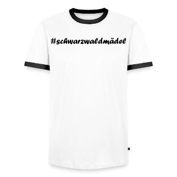 #schwarzwaldmädel Schwarzwald Bollenhut Hashtag - Männer Kontrast-T-Shirt - Weiß/Schwarz - Vorne - AI Model Female 172 light (172cm) & AI Model Male 178 dark (178cm)