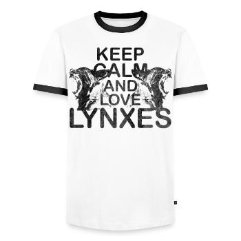 Keep Calm Love Lynx Lynx Motif Lynx Gift - Men's Ringer Shirt - white/black - Front - AI Model Female 172 light (172cm) & AI Model Male 178 dark (178cm)