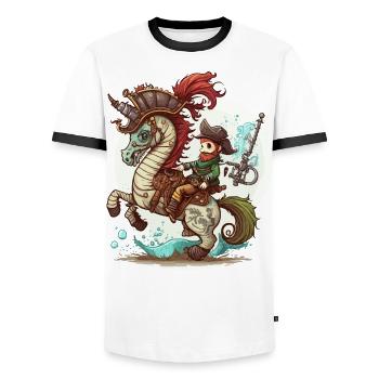 Das verwegene Seepferdchen - Männer Kontrast-T-Shirt - Weiß/Schwarz - Vorne - AI Model Female 172 light (172cm) & AI Model Male 178 dark (178cm)
