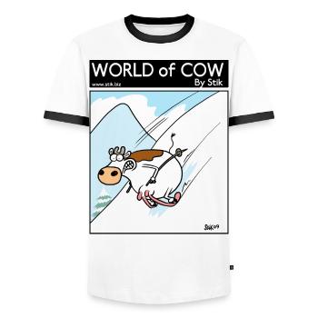 Welt der Kuh-Skifahren - Männer Kontrast-T-Shirt - Weiß/Schwarz - Vorne - AI Model Female 172 light (172cm) & AI Model Male 178 dark (178cm)
