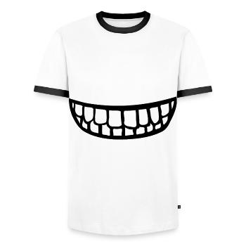 Smile Face Mask Teeth Mouth Fun Gift - Men's Ringer Shirt - white/black - Front - AI Model Female 172 light (172cm) & AI Model Male 178 dark (178cm)