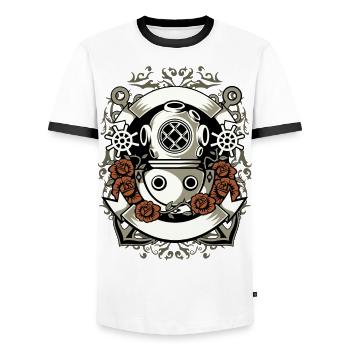 Diver Divers Diving Sea Water Boat Anchor Rose - Men's Ringer Shirt - white/black - Front - AI Model Female 172 light (172cm) & AI Model Male 178 dark (178cm)