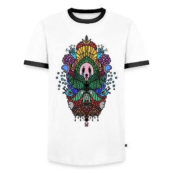 création d'équilibre - T-shirt contrasté Homme - blanc/noir - Devant - AI Model Female 172 light (172cm) & AI Model Male 178 dark (178cm)