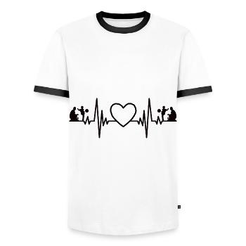 Vater Sohn Puls Fußball Familie Kind Herzschlag - Männer Kontrast-T-Shirt - Weiß/Schwarz - Vorne - AI Model Female 172 light (172cm) & AI Model Male 178 dark (178cm)