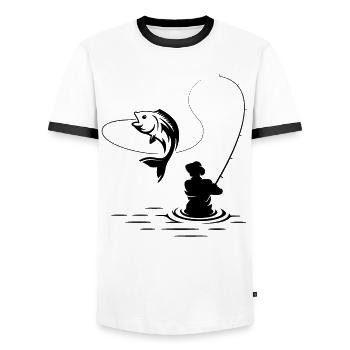 Fishing angler bite - Men's Ringer Shirt - white/black - Front - AI Model Female 172 light (172cm) & AI Model Male 178 dark (178cm)