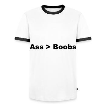Ass > Boobs - I love ass design - Männer Kontrast-T-Shirt - Weiß/Schwarz - Vorne - AI Model Female 172 light (172cm) & AI Model Male 178 dark (178cm)