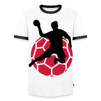 handball - Männer Kontrast-T-Shirt - Weiß/Schwarz - Vorne - AI Model Female 172 light (172cm) & AI Model Male 178 dark (178cm)
