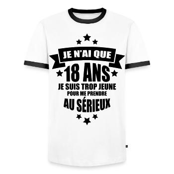 je n'ai que 18 ans je suis trop jeune - T-shirt contrasté Homme - blanc/noir - Devant - AI Model Female 172 light (172cm) & AI Model Male 178 dark (178cm)