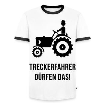 Treckerfahrer Dürfen Das! (Trecker / Traktor, V3) - Männer Kontrast-T-Shirt - Weiß/Schwarz - Vorne - AI Model Female 172 light (172cm) & AI Model Male 178 dark (178cm)
