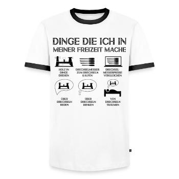 Woodturning Woodworking Woodturner Wood - Men's Ringer Shirt - white/black - Front - AI Model Female 172 light (172cm) & AI Model Male 178 dark (178cm)