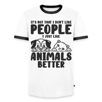 Amoureux des animaux Introverti Chat Chien Animal de compagnie - T-shirt contrasté Homme - blanc/noir - Devant - AI Model Female 172 light (172cm) & AI Model Male 178 dark (178cm)