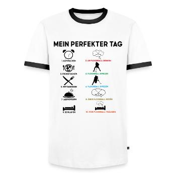 Floorball Floor Hockey Unihockey. - Männer Kontrast-T-Shirt - Weiß/Schwarz - Vorne - AI Model Female 172 light (172cm) & AI Model Male 178 dark (178cm)