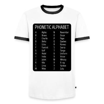 Pilote pilote pilote Alphabet Phonétique - T-shirt contrasté Homme - blanc/noir - Devant - AI Model Female 172 light (172cm) & AI Model Male 178 dark (178cm)